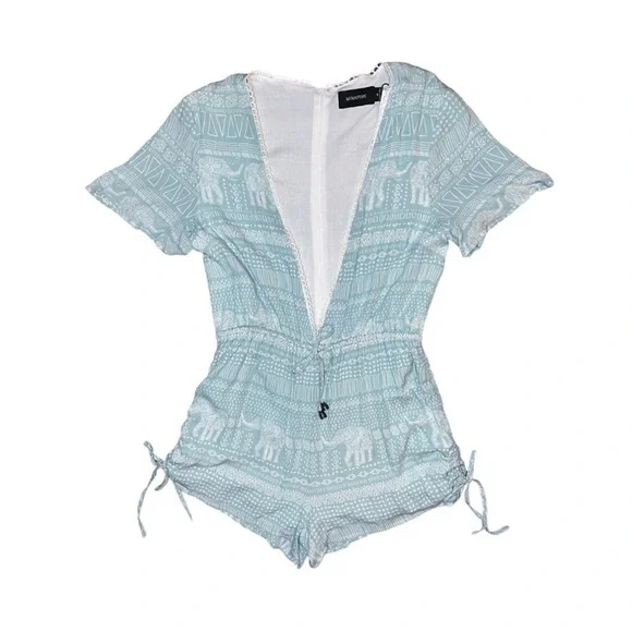 NWT MINKPINK Low V Cut Romper Zipper Back Elephant Pattern - Picture 2 of 14
